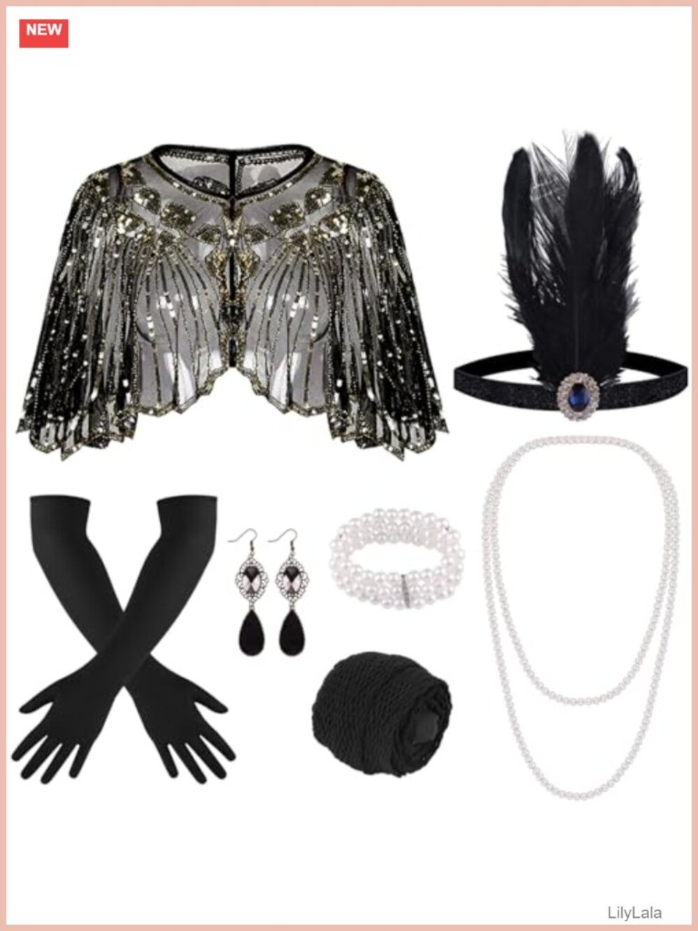 1920s Flapper Gatsby Accessories Set 10 Pieces Women's Costume